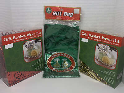 #ad #ad Red amp; Gold Gift basket wrap kits and 2 Large Gift Bags for odd size gifts $10.99