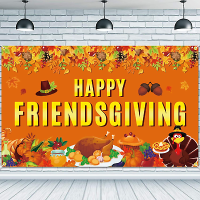 #ad JKQ Happy Friendsgiving Backdrop Banner 73 X 43 Inch Large Size Thanksgiving Bac $16.99