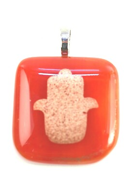 #ad Jewelry Pendant Tone Red Hamsa Hand Fused Glass Cabochon Craft Jydaica Gift $22.99