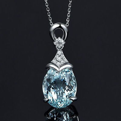 #ad Elegant Ocean Blue Water Drop Topaz 925 Sterling Silver Fashion Pendant Necklace $13.74
