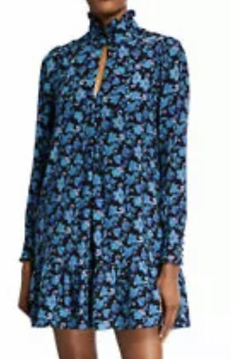 #ad Nanette Lepore Blue Paisley Turtleneck Silk Pintuck Dress L12202 Size 6 $109.99