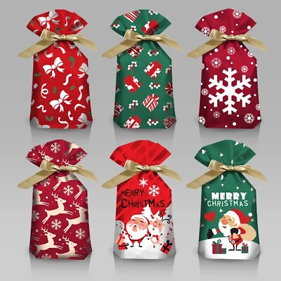 #ad #ad 50pcs Christmas Candy Bags Santa Drawstring Gift Bags Christmas Party Gift Bag $15.83
