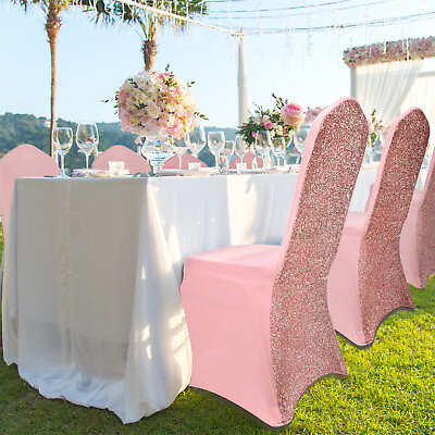 #ad 10 50 100PCS Polyester FOLDING CHAIR COVERS for Wedding Banquet Decor White Pink $29.92