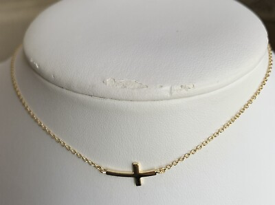 #ad #ad 14k Yellow Gold Plated 925 sterling silver Curve Horizontal cross necklace $72.20