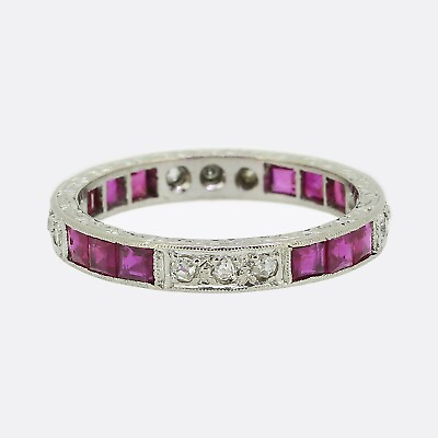 #ad Antique Ruby and Diamond Eternity Ring Size N 54 Platinum GBP 2150.00