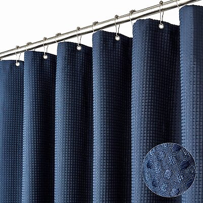 #ad 54x78 inch Long Waffle Weave Fabric Shower Curtain Navy Blue Heavy Duty $35.23