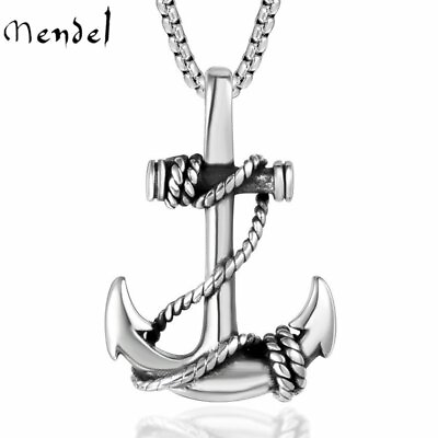 MENDEL Mens Stainless Steel Nautical Surfing Beach Anchor Pendant Necklace Men $10.99