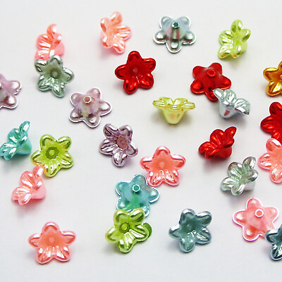 #ad 200 Mixed Color Acrylic Pearl Bead Cap Bell Flower Beads 10mm Sew Costume Craft $3.59