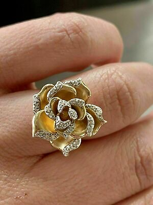 #ad 2.10 Ct Round Cut Simulated Diamond Flower Wedding Ring Gift Yellow Gold Plated $165.59