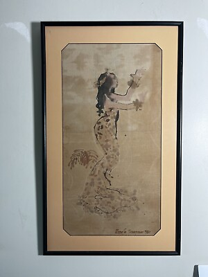#ad MOZELLE THOMPSON Girl In Dress Original Vtg Painting On Cloth Framed SIGNED 1950 $2500.00