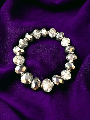 #ad Highly Faceted and Blingy Silver Metal Rhinestone Stretchy Bracelet $7.00