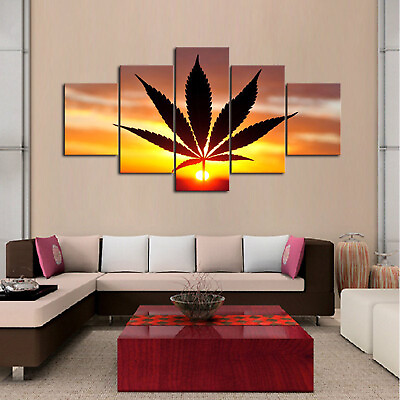 #ad Multi Panel Print Cannabis Good Sunset Canvas 5 Piece Wall Art Weed Marijuana $29.75