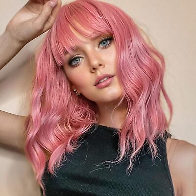 #ad Pastel Wavy Wig Women#x27;S Short Bob Purple Pink Curly Shoulder Length Synthetic $37.99