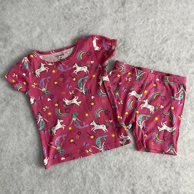 #ad Carter#x27;s Girls Pink Mermaid Unicorn Pajama Set Shorts Sz 3T $6.99