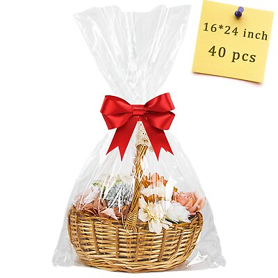 #ad #ad 40pcs Cellophane Bags 16x24 Cellophane Wrap for Gift Baskets Large Clear Gift... $22.44