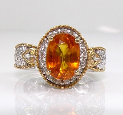#ad MICHAEL VALITUTTI Orange Topaz Halo Sterling Silver Gold Tone Ring Size 5 LND2 $99.99