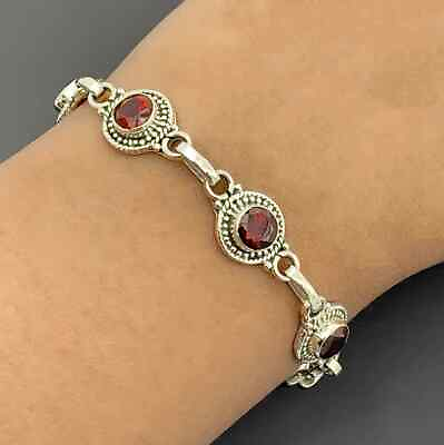 #ad Solid 925 Silver Genuine Red Garnet Round Bracelet Handmade Gift Bracelet SA 686 $11.04