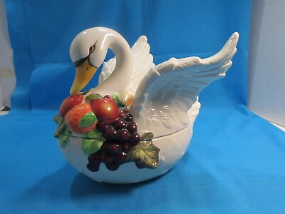 #ad Kaldun amp; Bogle Ceramic Hand painted Swan Candy Covered Dish Mint 7quot; Across $14.50