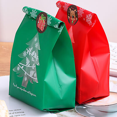 #ad 50pcs Gift Bags Christmas Tree Pattern Portable Snacks Packaging Box Vibrant $9.84