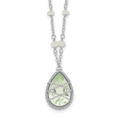 #ad Sterling Silver Rhodium Green Quartz amp; Rnbow Moonstone 18quot; Necklace $149.99