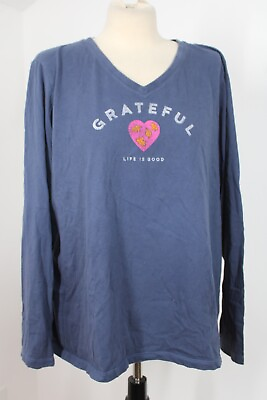 #ad Life is Good XL Blue Grateful Thanksgiving Leaf Long Slv Crusher Tee Top T Shirt $28.00