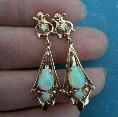 #ad #ad 4CT Pear Shape Opal Women#x27;s Attractive Drop Dangle Earrings 14K Yellow Gold Ove $74.22