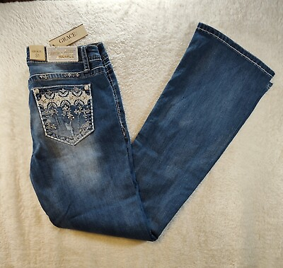#ad Grace in LA Womens Aztec Embellish Embroidered Easy Fit Stretch Jeans NWT $59.95
