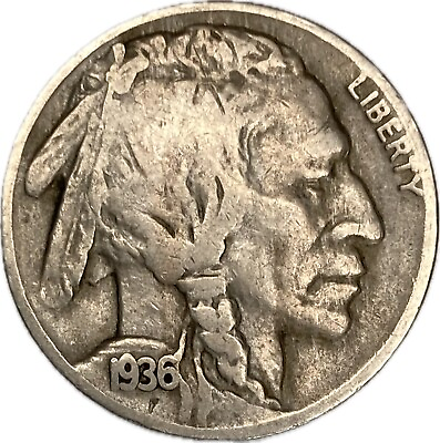 #ad 1936 D Buffalo Nickel Fine F N18 $3.65
