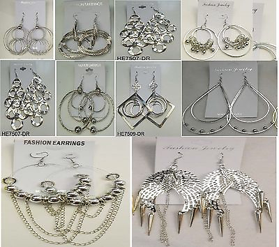 #ad SU 5 Wholesale lot 10 pairs Fashion Big Dangle Silver Plated Earrings US SELLER $9.99