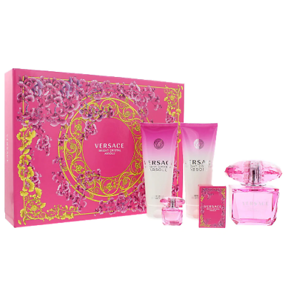 Versace Bright Crystal Absolu 4pc Perfume Gift Set 3 oz Body Lotion Shower Gel $76.77