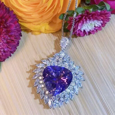 #ad Fashion 925 Silver Blue Heart Necklace Pendant Cubic Zirconia Wedding Jewelry C $4.92