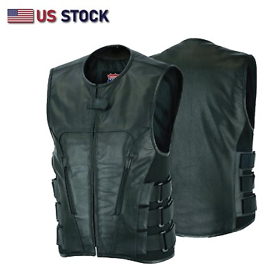 #ad Men#x27;s Commando Concealed Carry Swat Team Motorcycle Biker Club Leather Vest $99.00
