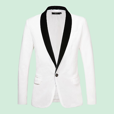 #ad THWEI Mens Velvet Blazer Slim Fit Solid Color One Button Blazer Sport Coat Size $38.00