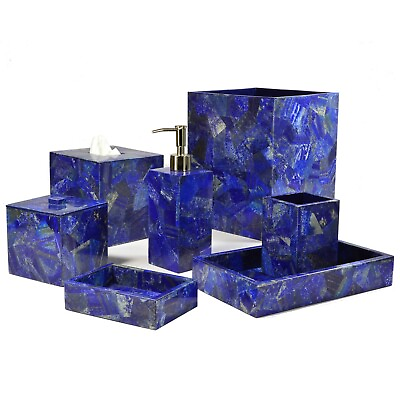 #ad Marble Bath Set Lapis Lazuli Gemstone Overlay Work Tissue Box from Craft Valley $1155.00