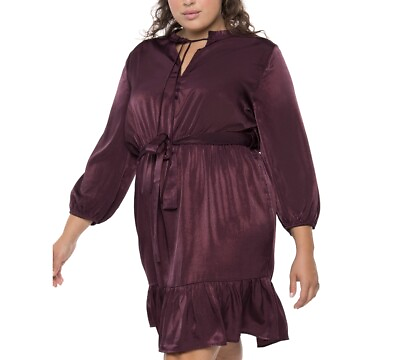 #ad MSRP $89 Black Tape Womens Trendy Plus Satin Elastic Waist Dress Purple Size 2X $58.79