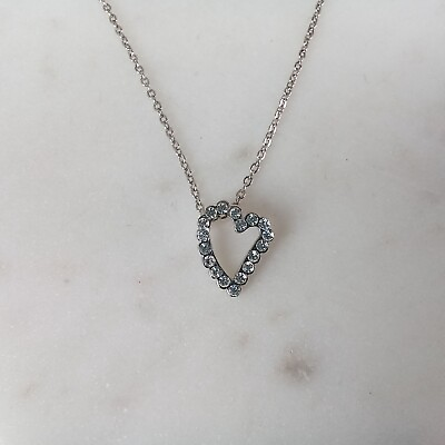 Cookie Lee Silver Tone Heart Rhinestone Chain Necklace Short 13quot; Love Gift $11.95