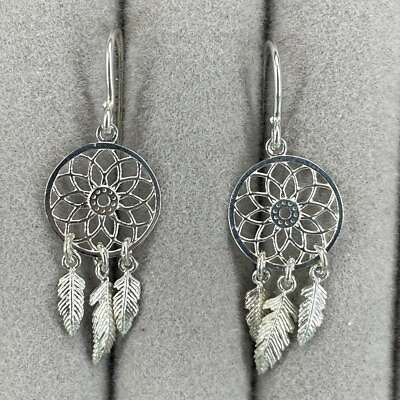 #ad 925 sterling silver earrings dreamcatcher dangle hook feather GBP 12.00