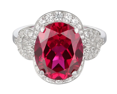 #ad Prong Set Oval Shape Vivid Red 2.36CT Ruby With White Round CZ Fabulous Ring $199.00