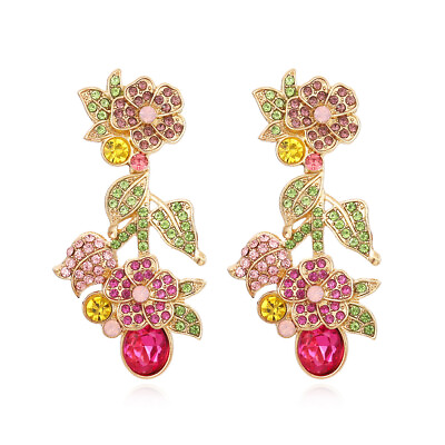 #ad Women#x27;s Multi Color Crystal Flower Leaf Fashion Stud Earrings $6.99