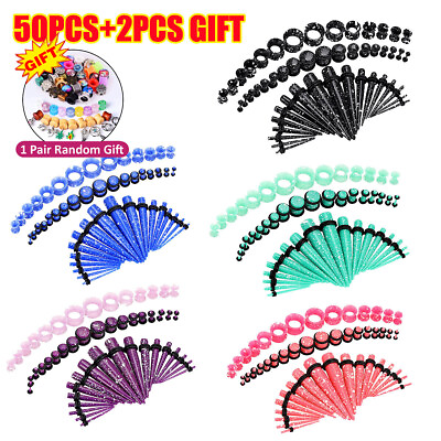 #ad 14 50PCS Ear Gauge Stretching Kit Silicone Tunnels Acrylic Taper Plugs 14G 1 2IN $10.29