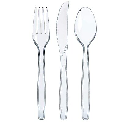 #ad 300 Plastic Silverware Set Clear Plastic Cutlery Set Disposable Set 100 Cl... $26.53