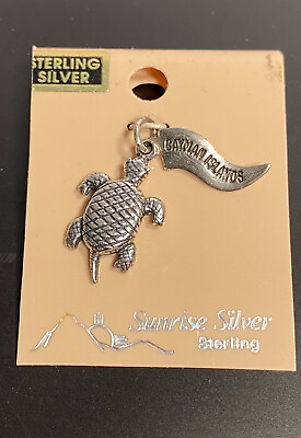 #ad Sterling Silver Solid Charm Cayman Islands Turtle Dangle Made in USA Sunrise New $12.70