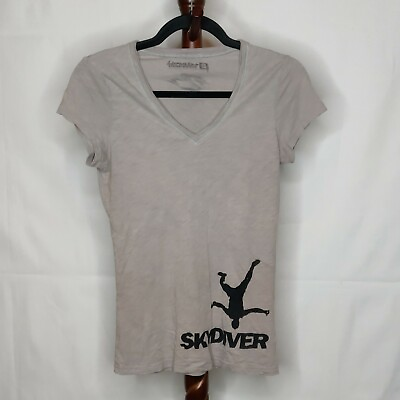 Adrenaline Obsession women sz S tshirt brown v neck short sleeve quot;Skydiverquot; logo $17.85