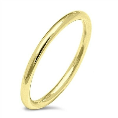 #ad Round Band Ring Sterling Silver 925 Yellow Gold Plated Thickness 2 mm Size 8 $14.38