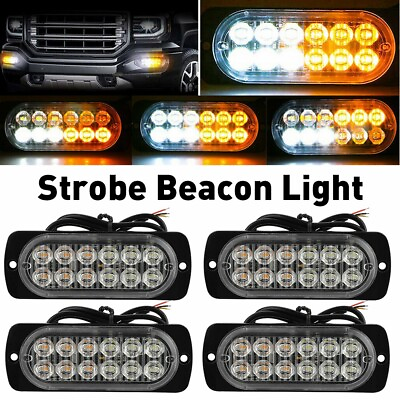 #ad 4PC 12 LED Strobe Light Bar Car Flashing Warning Truck Hazard Beacon Amber White $16.99