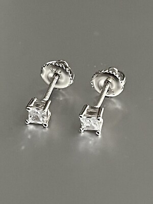 #ad 1.50CT Princess Cut Diamond Lab Created Stud Earring#x27;s 14K White Gold Plated $41.99