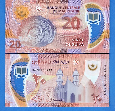 #ad Mauritania P 21Aa 20 Ouguiya 2020 Uncirculated Polymer Banknote $4.99