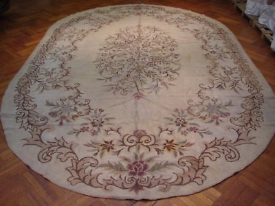 #ad ANTIQUE HOOKED OVAL SHAPE RUG 11X18 UNUSUAL PIX 9198 $4009.50