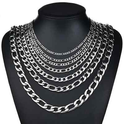 #ad Stainless Steel Figaro Chain 16quot; 30quot; Necklace Men Women 3 4 5 7 9 10 12mm $8.60