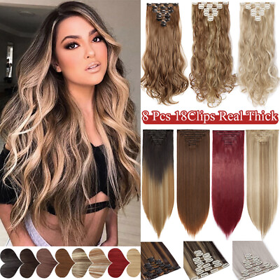 #ad Long Real Clip in Hair Piece Full Head 100% Natural As Human Hair Extensions 8pc $17.20